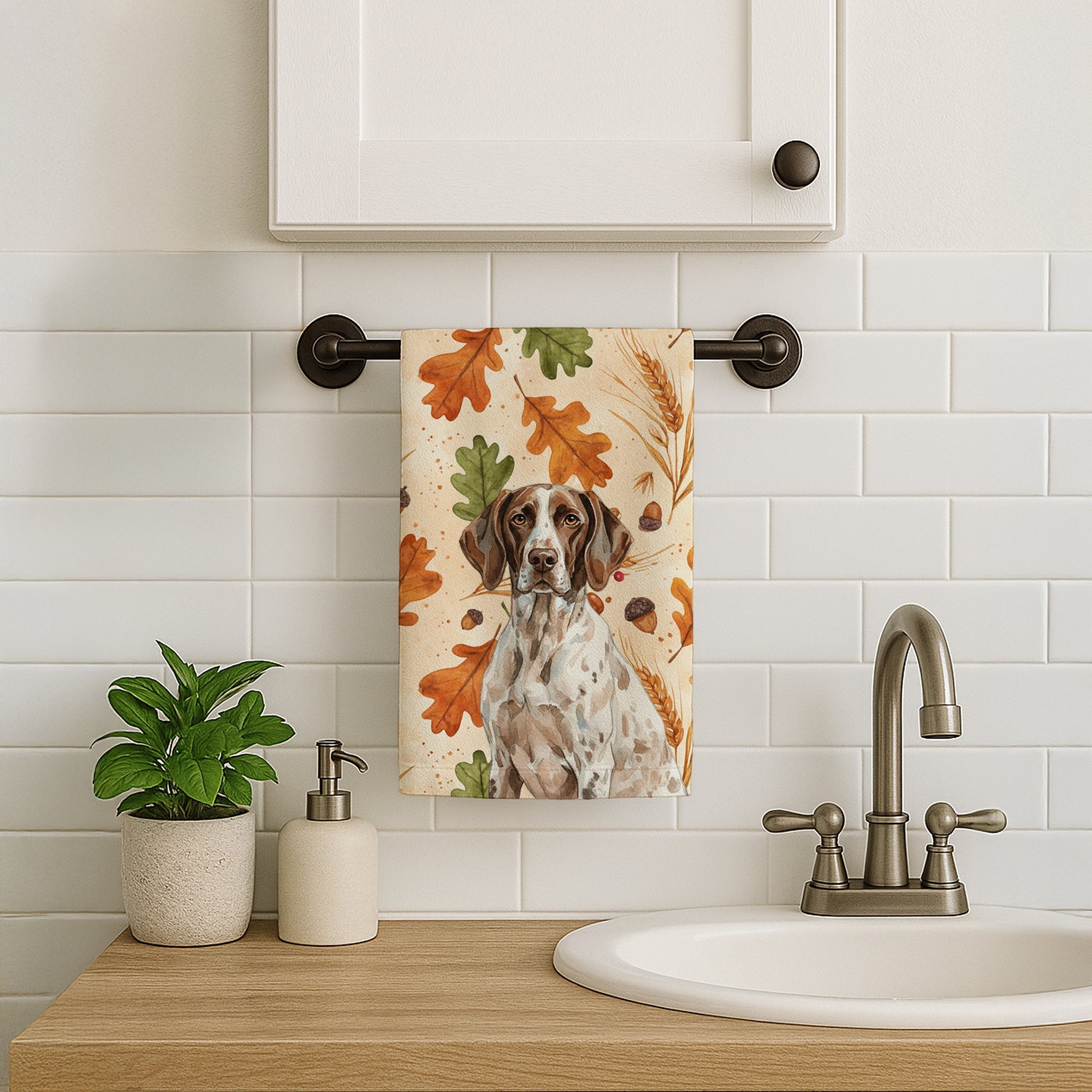 German Shorthaired Pointer Heirloom Fall Kitchen Towel Velour Plush Front and Cotton Loop Back Machine Washable