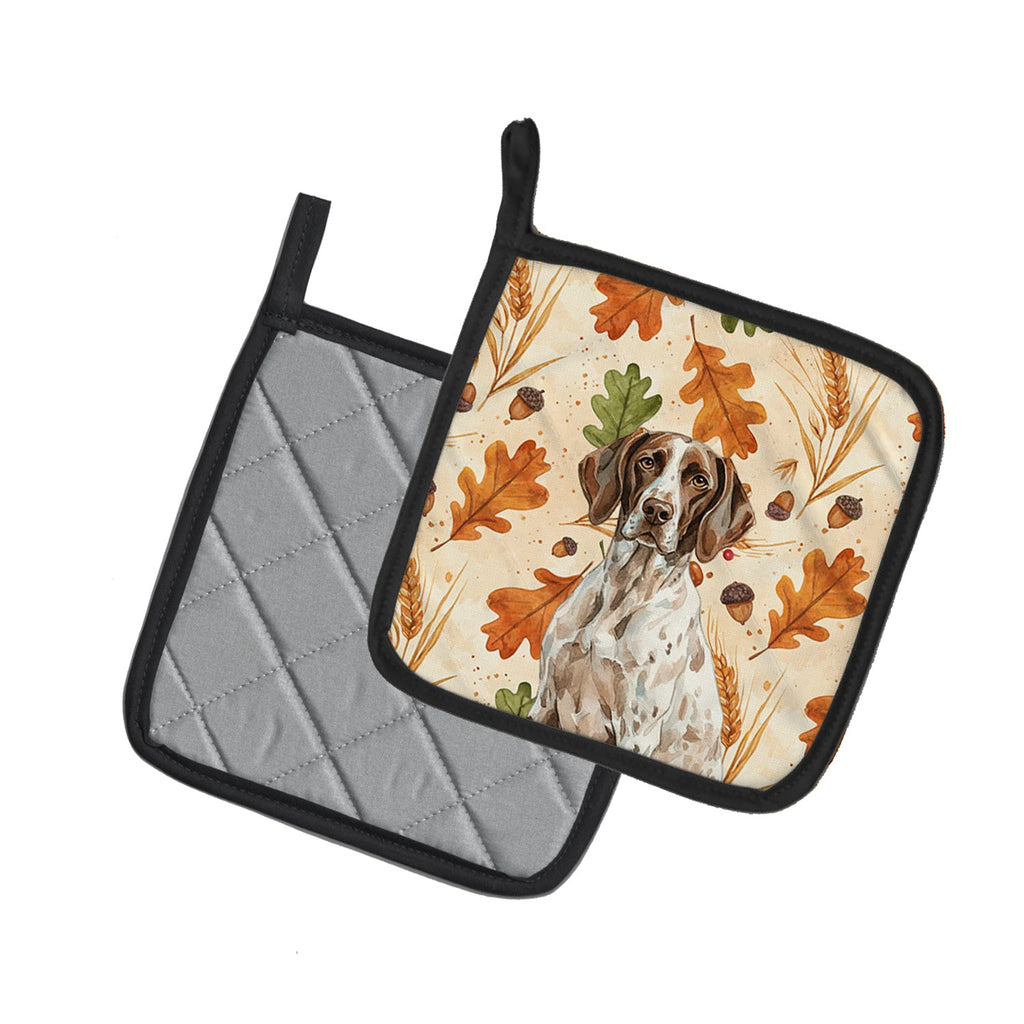 German Shorthaired Pointer Heirloom Fall Pot Holder Set of 2 Heat Resistant Quilted Hot Pads 7.5 x 7.5 Inch, Insulated Kitchen Trivets for Cooking & Baking