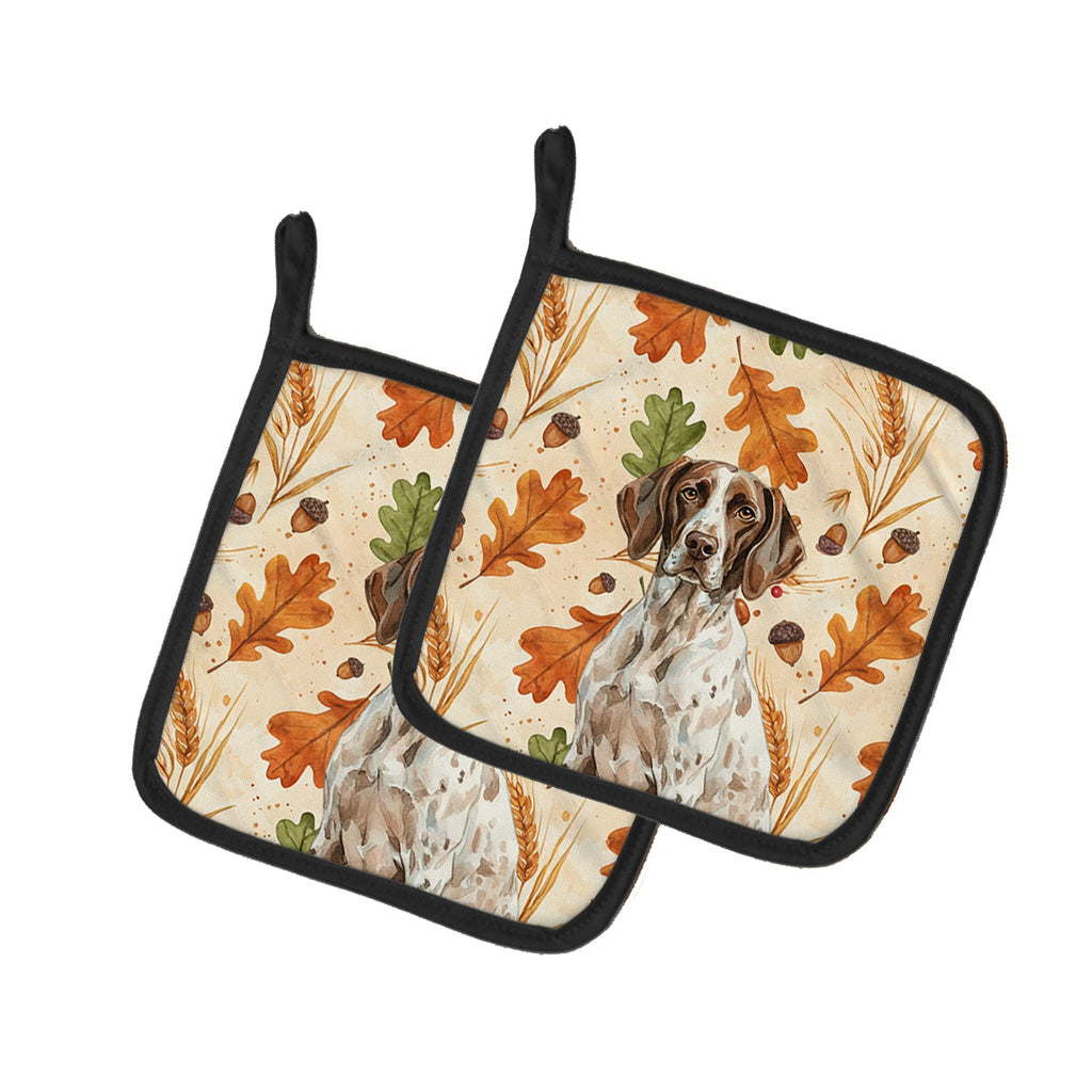 German Shorthaired Pointer Heirloom Fall Pot Holder Set of 2 Heat Resistant Quilted Hot Pads 7.5 x 7.5 Inch, Insulated Kitchen Trivets for Cooking & Baking