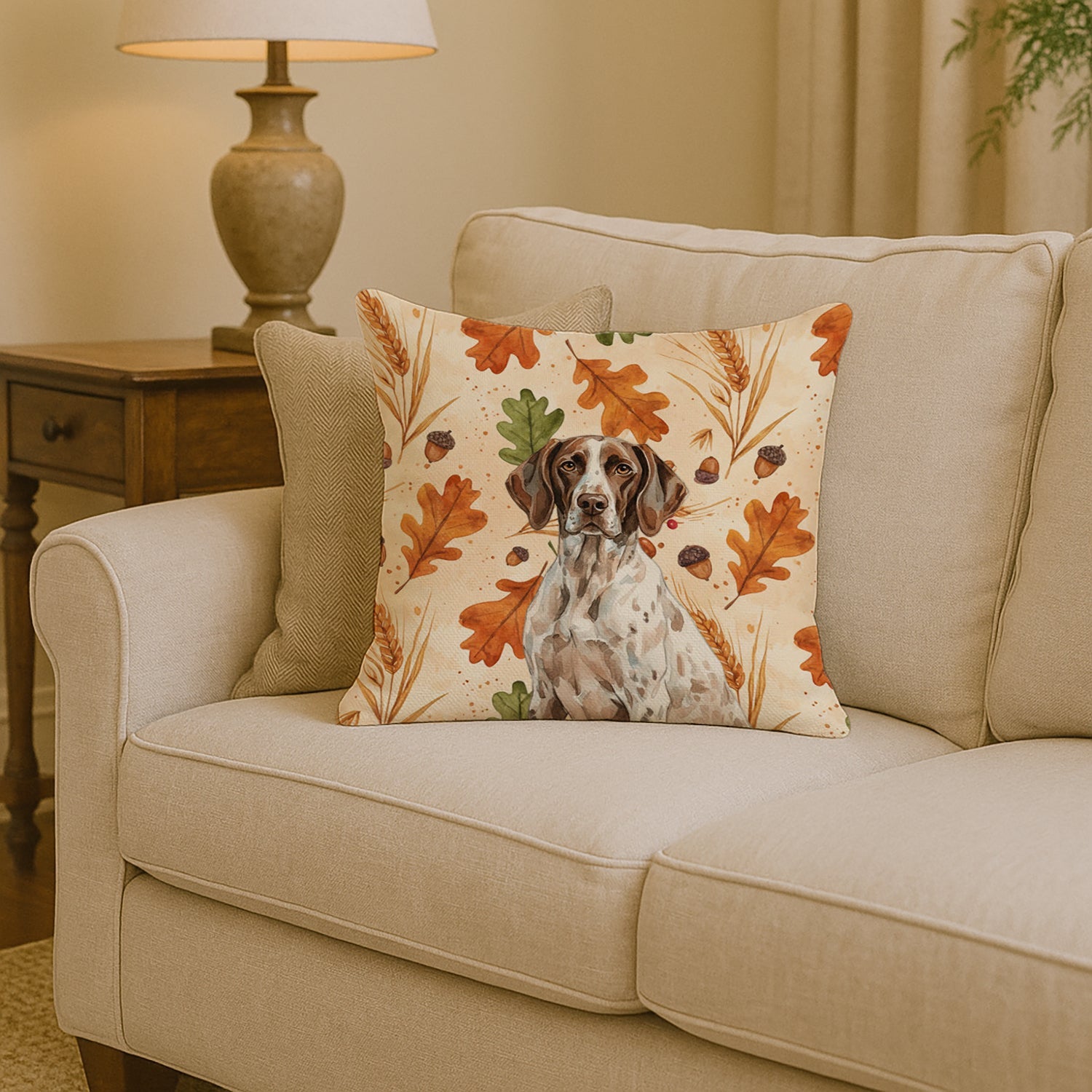 German Shorthaired Pointer Heirloom Fall Decorative Throw Pillow 14x14 Indoor Outdoor Accent Cushion, Fabric Cover with Insert for Sofa, Bed, Porch & Living Room