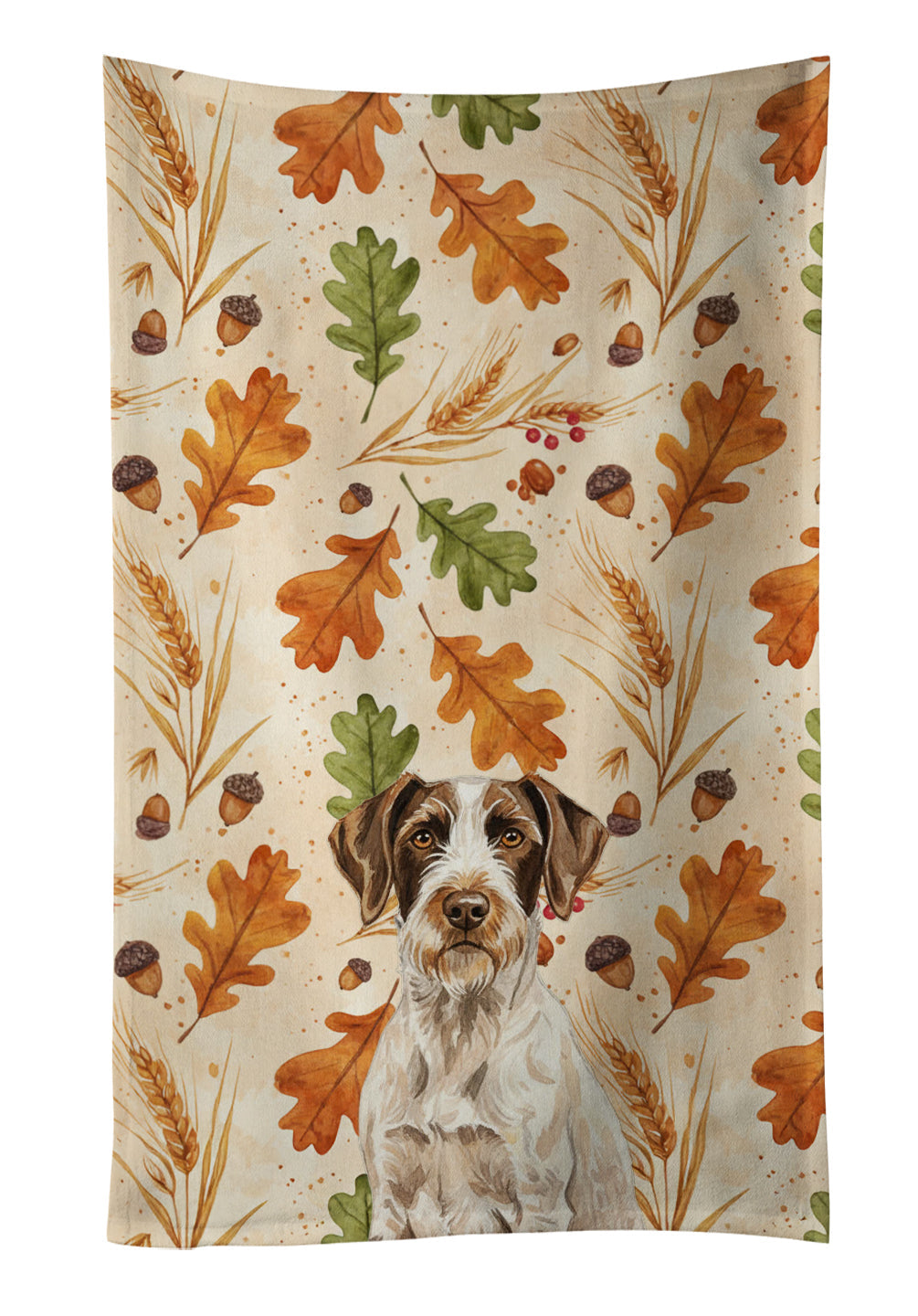 Liver and White German Wirehaired Pointer Heirloom Fall Kitchen Towel Velour Plush Front and Cotton Loop Back Machine Washable