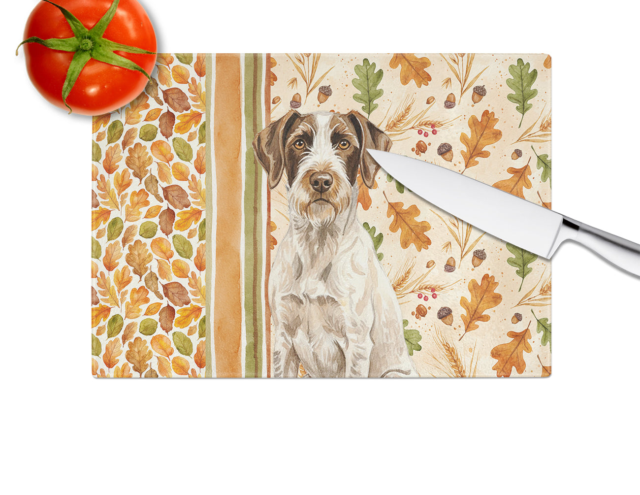 Liver and White German Wirehaired Pointer Heirloom Fall Cutting Board Tempered Glass Kitchen Cutting Surface, Heat Resistant Chopping, Non-Slip Feet, Food Prep & Serving