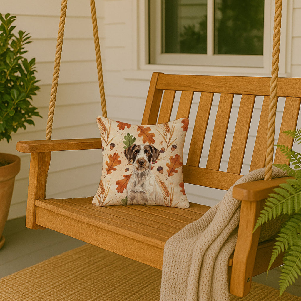Liver and White German Wirehaired Pointer Heirloom Fall Decorative Throw Pillow 14x14 Indoor Outdoor Accent Cushion, Fabric Cover with Insert for Sofa, Bed, Porch & Living Room