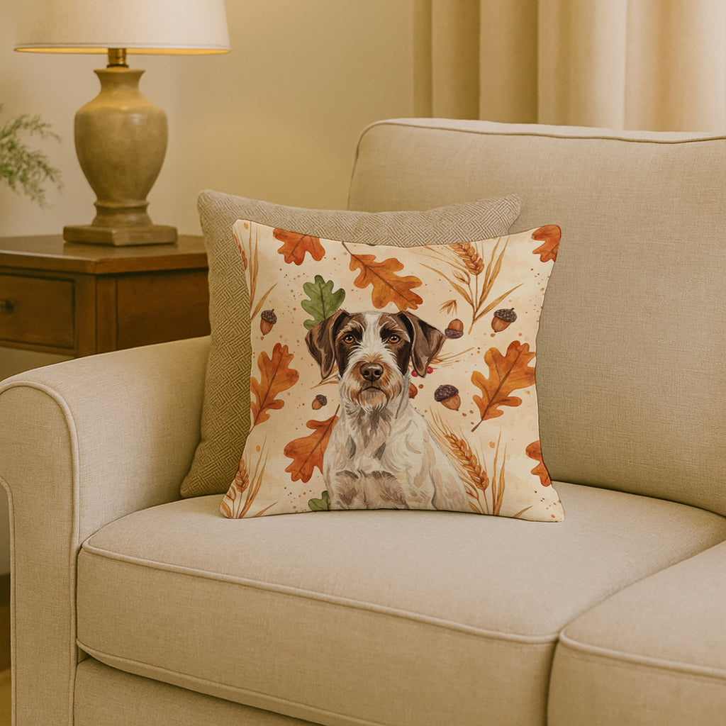Liver and White German Wirehaired Pointer Heirloom Fall Decorative Throw Pillow 18x18 Indoor Outdoor Accent Cushion, Fabric Cover with Insert for Sofa, Bed, Porch & Living Room