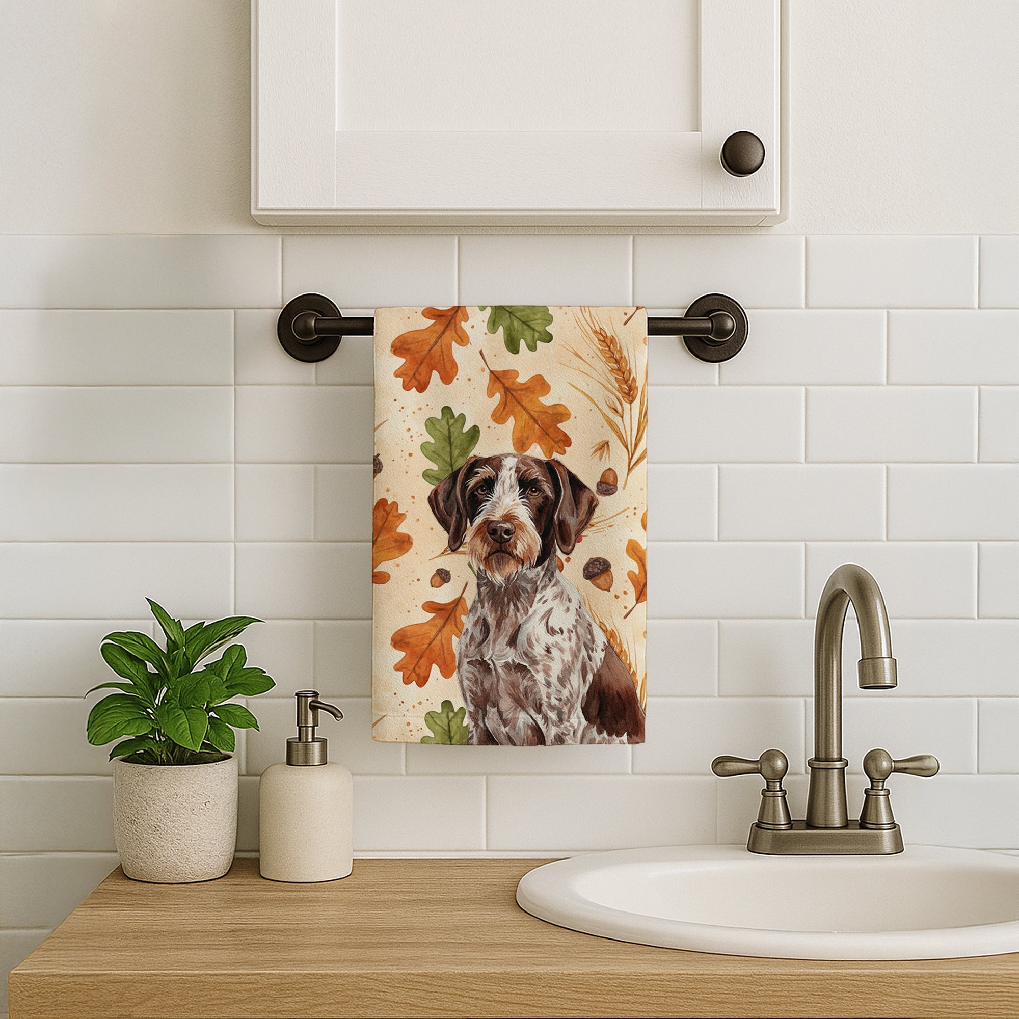 Roan German Wirehaired Pointer Heirloom Fall Kitchen Towel Velour Plush Front and Cotton Loop Back Machine Washable