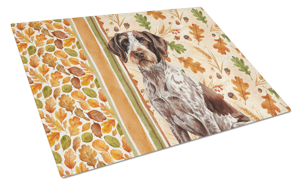 Roan German Wirehaired Pointer Heirloom Fall Cutting Board Tempered Glass Kitchen Cutting Surface, Heat Resistant Chopping, Non-Slip Feet, Food Prep & Serving