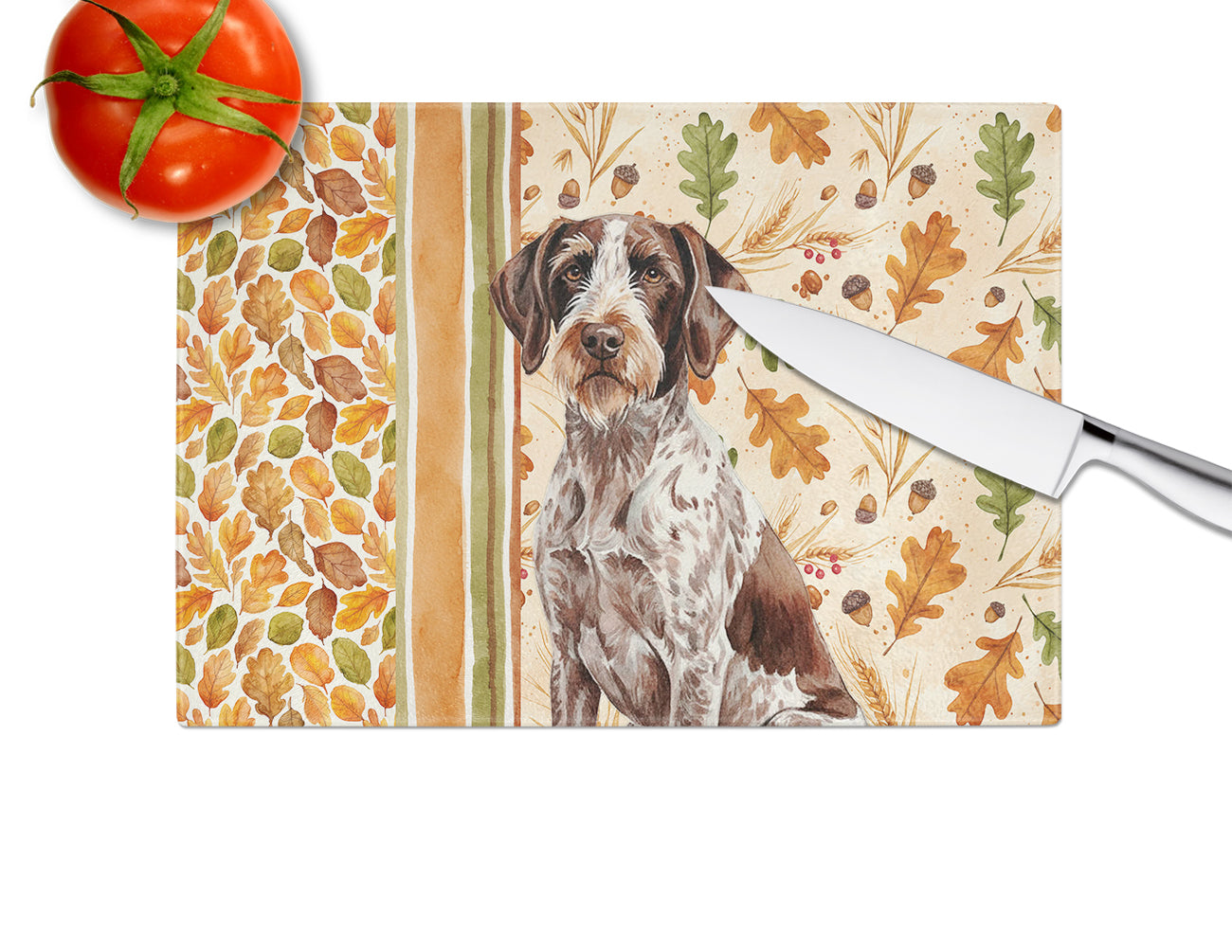 Roan German Wirehaired Pointer Heirloom Fall Cutting Board Tempered Glass Kitchen Cutting Surface, Heat Resistant Chopping, Non-Slip Feet, Food Prep & Serving