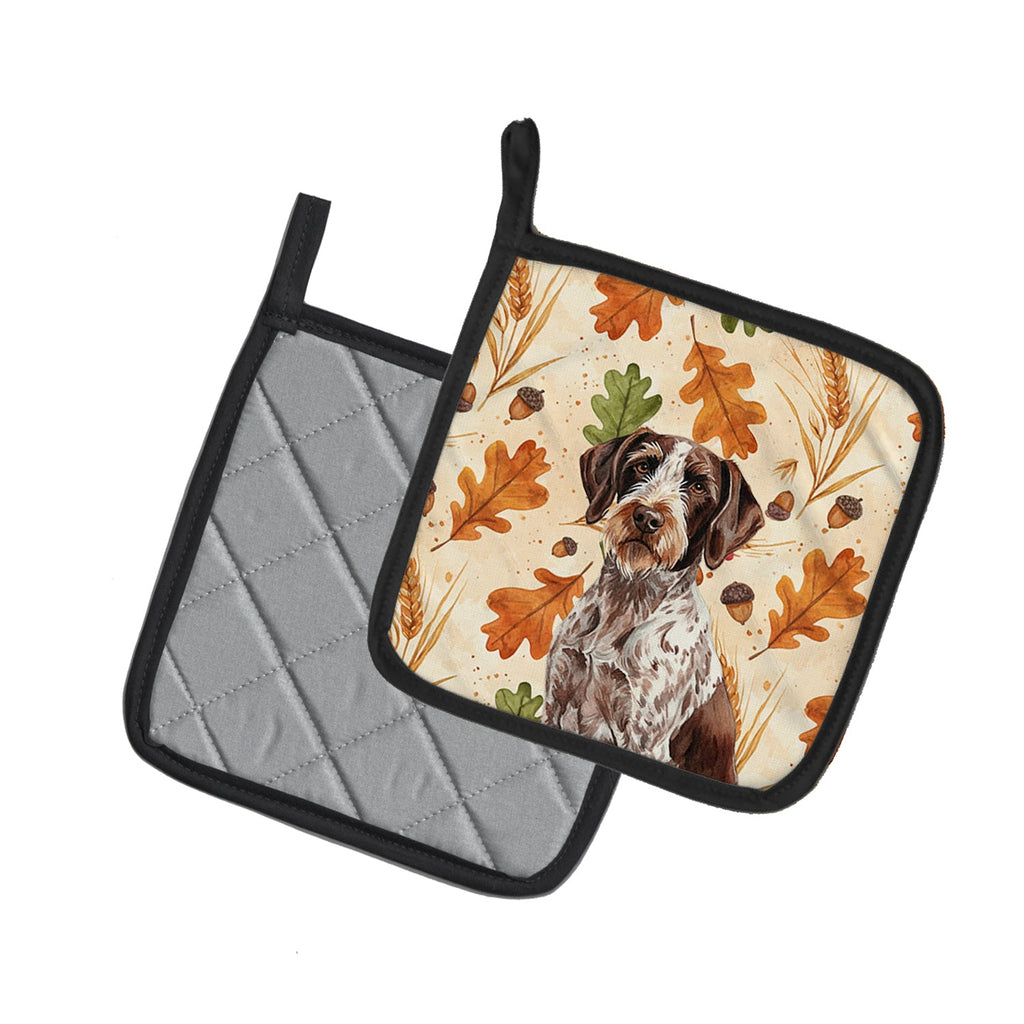 Roan German Wirehaired Pointer Heirloom Fall Pot Holder Set of 2 Heat Resistant Quilted Hot Pads 7.5 x 7.5 Inch, Insulated Kitchen Trivets for Cooking & Baking