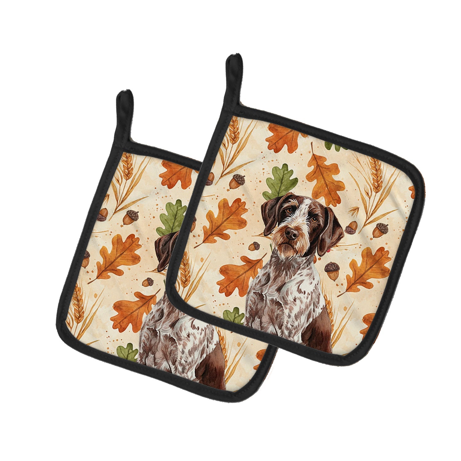 Roan German Wirehaired Pointer Heirloom Fall Pot Holder Set of 2 Heat Resistant Quilted Hot Pads 7.5 x 7.5 Inch, Insulated Kitchen Trivets for Cooking & Baking
