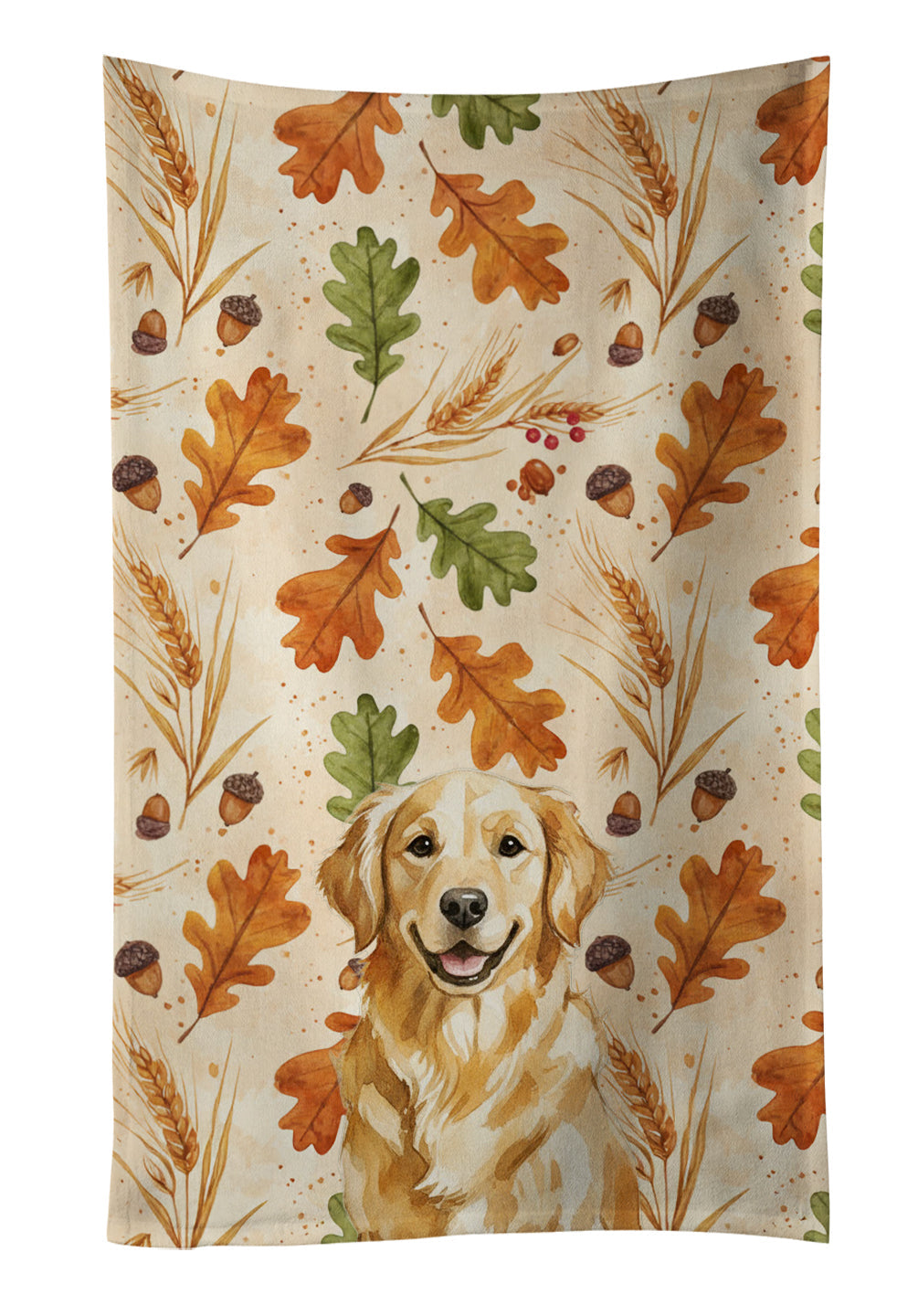 Golden Retriever Heirloom Fall Kitchen Towel Velour Plush Front and Cotton Loop Back Machine Washable