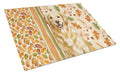 Golden Retriever Heirloom Fall Cutting Board Tempered Glass Kitchen Cutting Surface, Heat Resistant Chopping, Non-Slip Feet, Food Prep & Serving