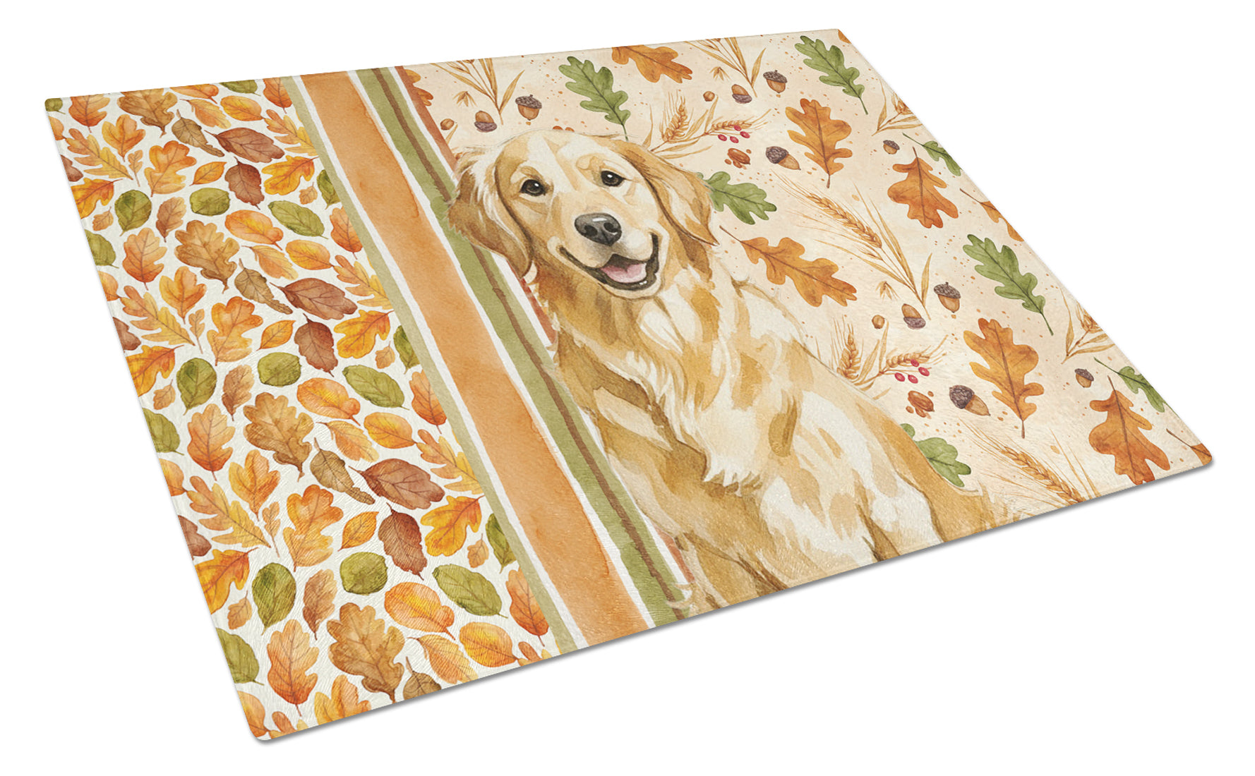 Golden Retriever Heirloom Fall Cutting Board Tempered Glass Kitchen Cutting Surface, Heat Resistant Chopping, Non-Slip Feet, Food Prep & Serving