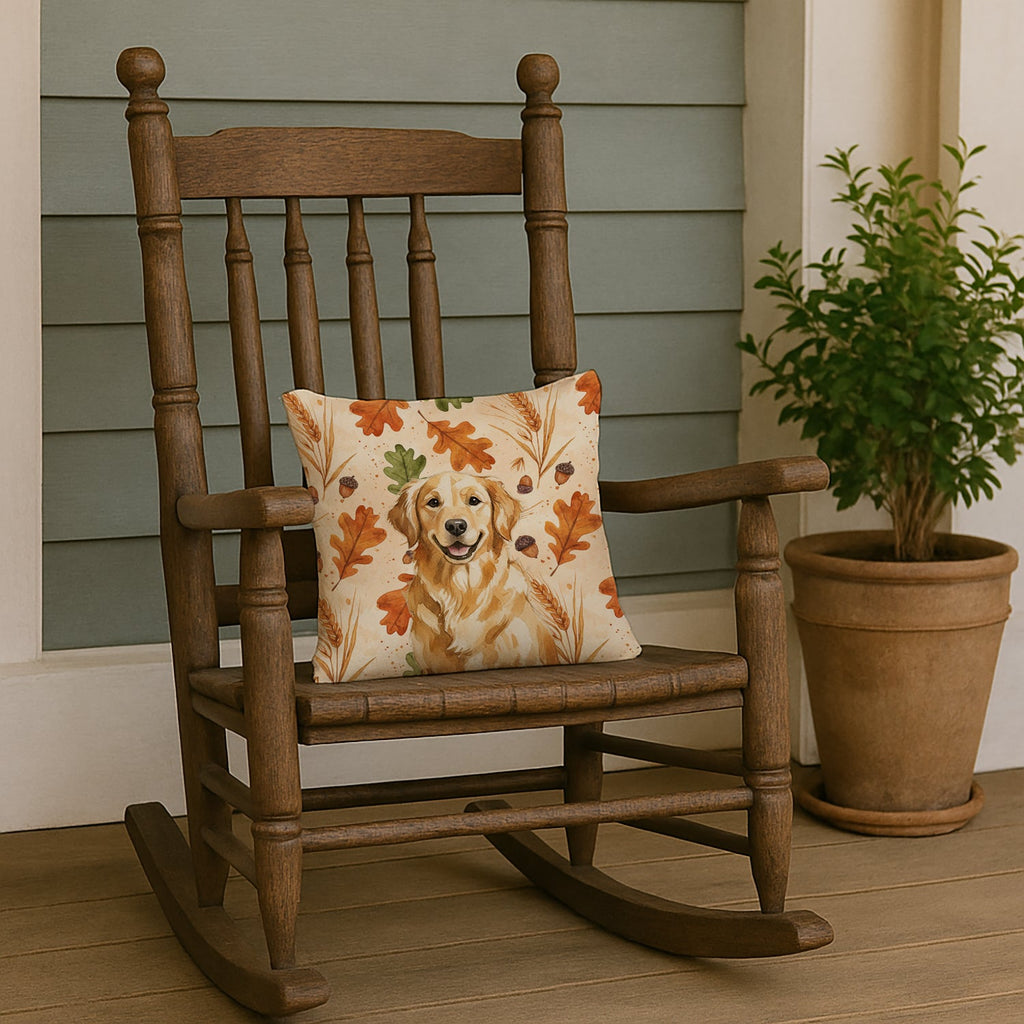 Golden Retriever Heirloom Fall Decorative Throw Pillow 14x14 Indoor Outdoor Accent Cushion, Fabric Cover with Insert for Sofa, Bed, Porch & Living Room