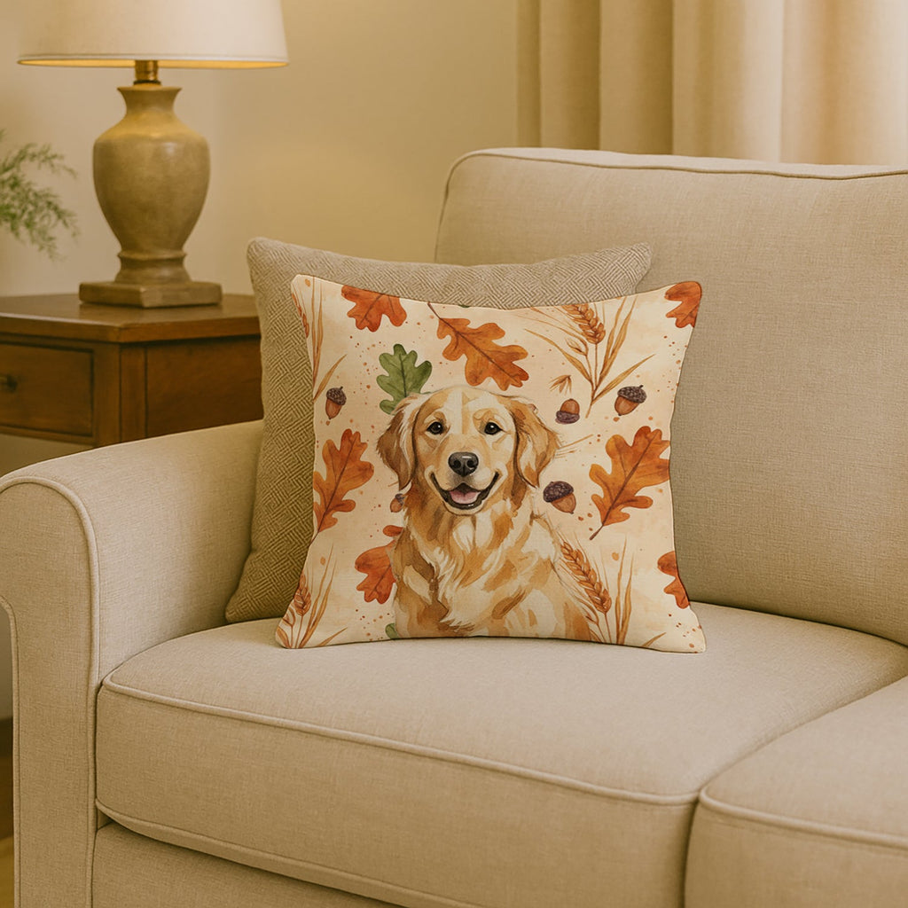 Golden Retriever Heirloom Fall Decorative Throw Pillow 18x18 Indoor Outdoor Accent Cushion, Fabric Cover with Insert for Sofa, Bed, Porch & Living Room