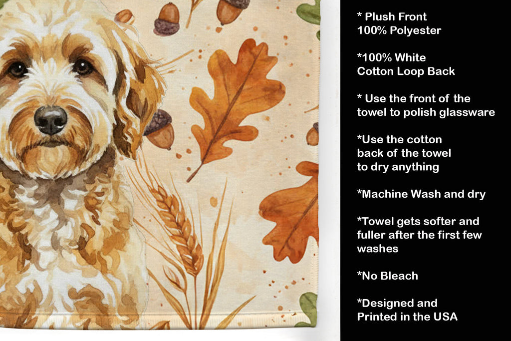 Goldendoodle Heirloom Fall Kitchen Towel Velour Plush Front and Cotton Loop Back Machine Washable