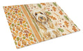 Goldendoodle Heirloom Fall Cutting Board Tempered Glass Kitchen Cutting Surface, Heat Resistant Chopping, Non-Slip Feet, Food Prep & Serving