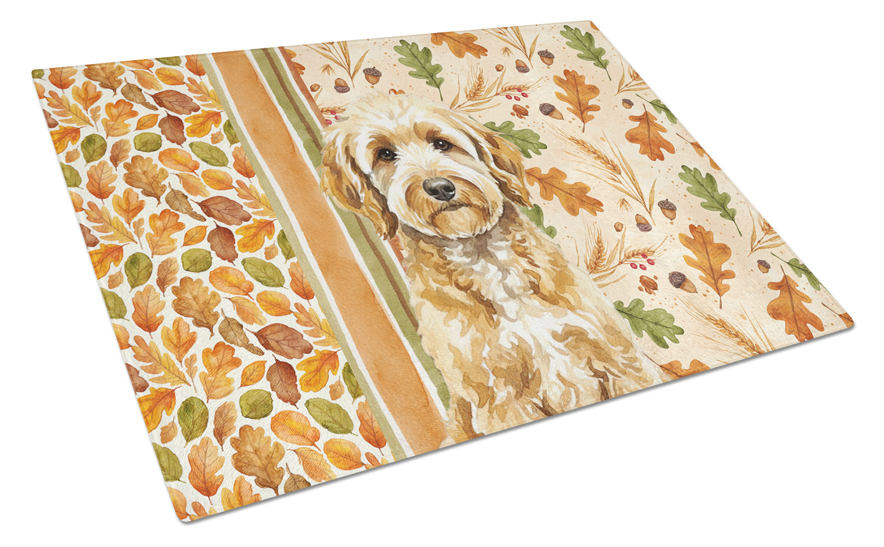 Goldendoodle Heirloom Fall Cutting Board Tempered Glass Kitchen Cutting Surface, Heat Resistant Chopping, Non-Slip Feet, Food Prep & Serving