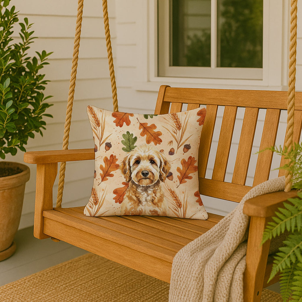 Goldendoodle Heirloom Fall Decorative Throw Pillow 18x18 Indoor Outdoor Accent Cushion, Fabric Cover with Insert for Sofa, Bed, Porch & Living Room