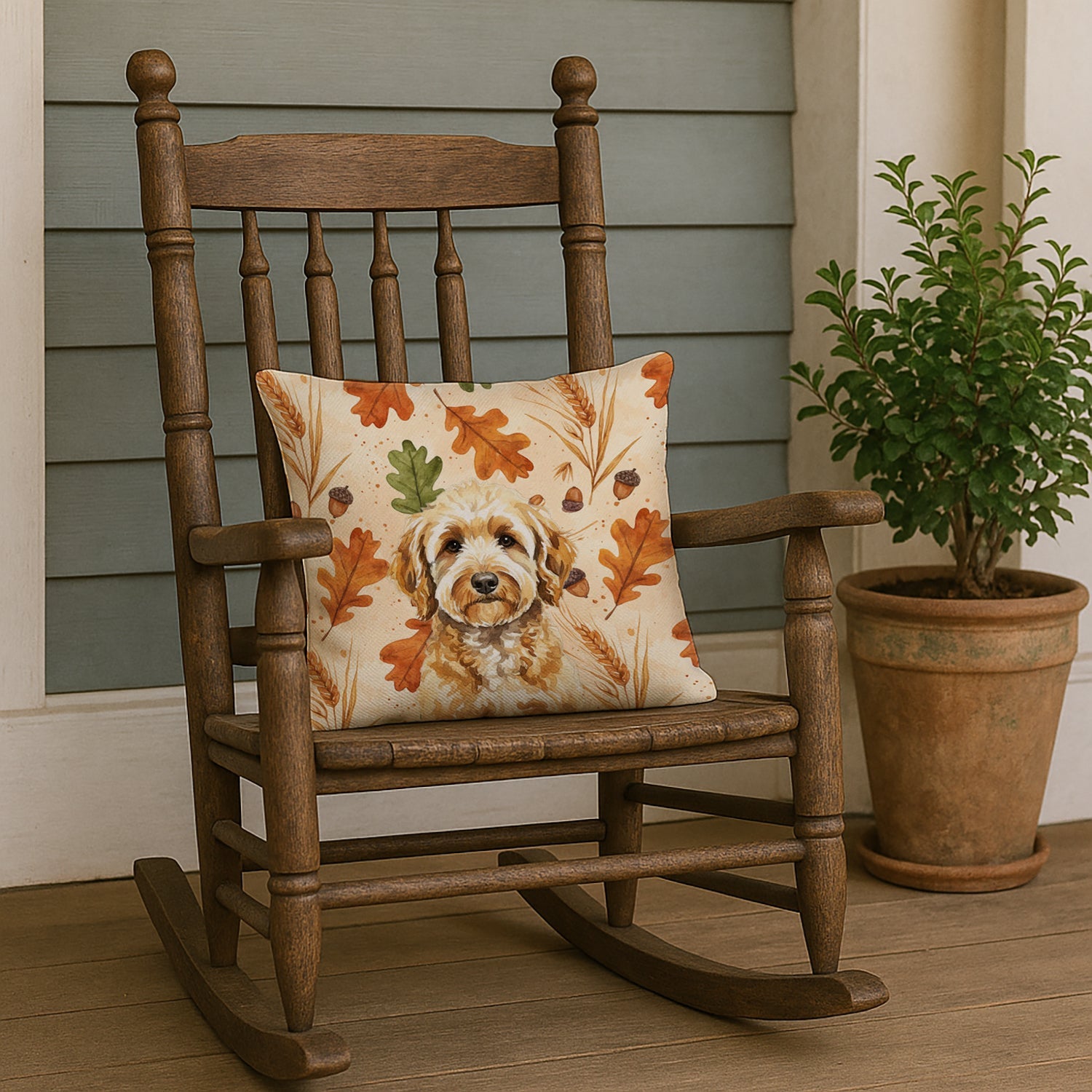 Goldendoodle Heirloom Fall Decorative Throw Pillow 18x18 Indoor Outdoor Accent Cushion, Fabric Cover with Insert for Sofa, Bed, Porch & Living Room