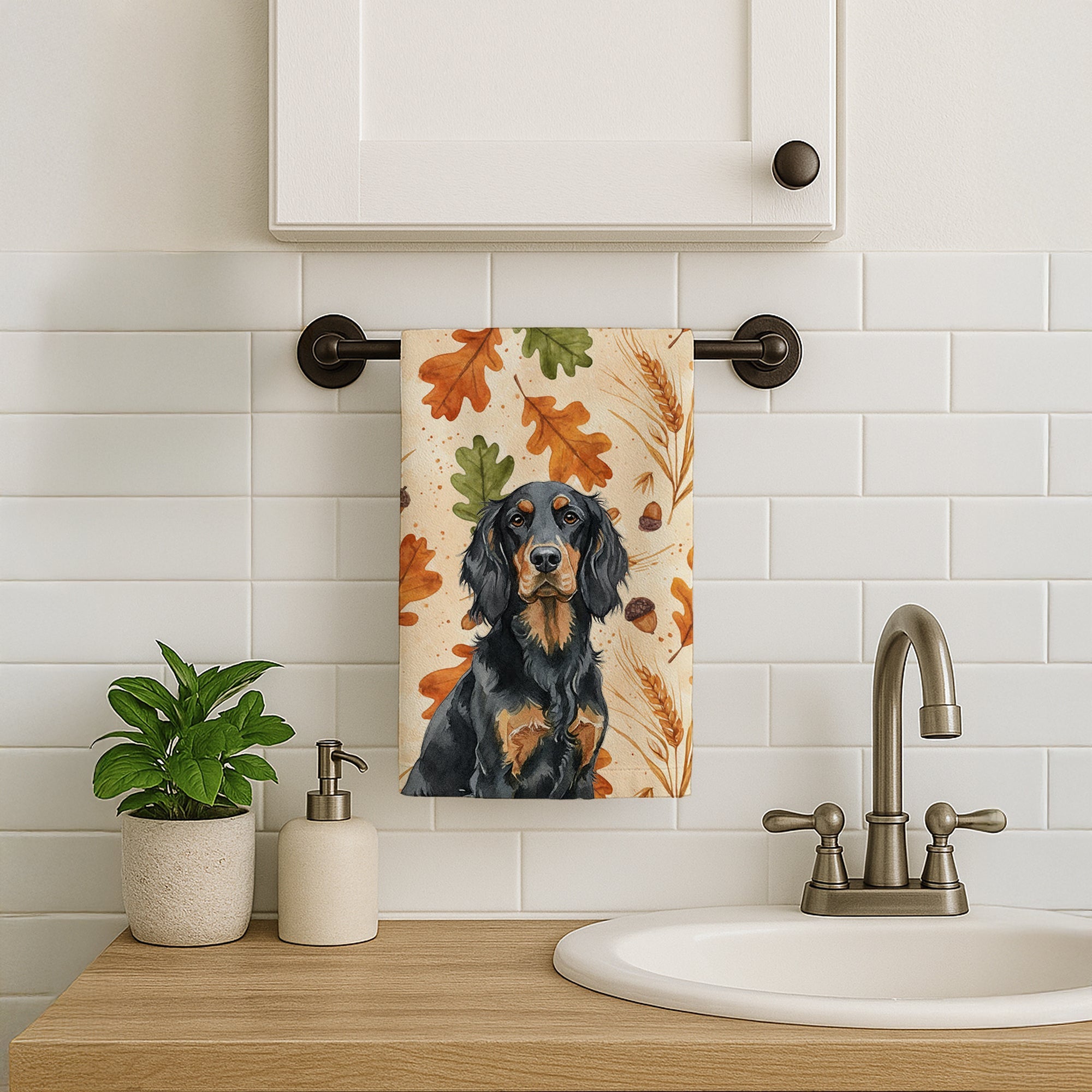 Gordon Setter Heirloom Fall Kitchen Towel Velour Plush Front and Cotton Loop Back Machine Washable