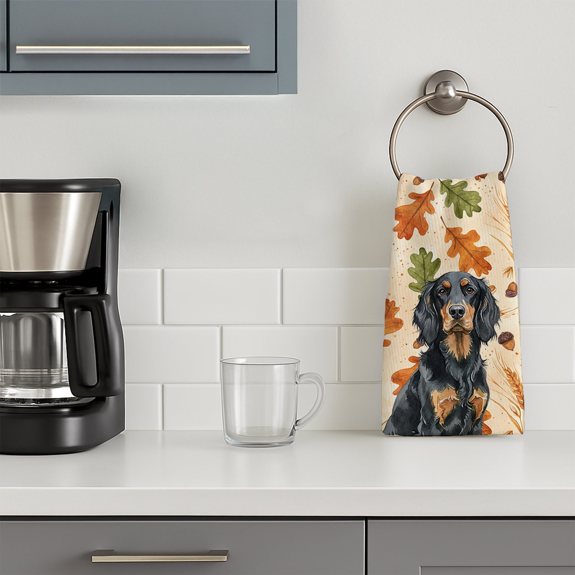 Gordon Setter Heirloom Fall Kitchen Towel Velour Plush Front and Cotton Loop Back Machine Washable