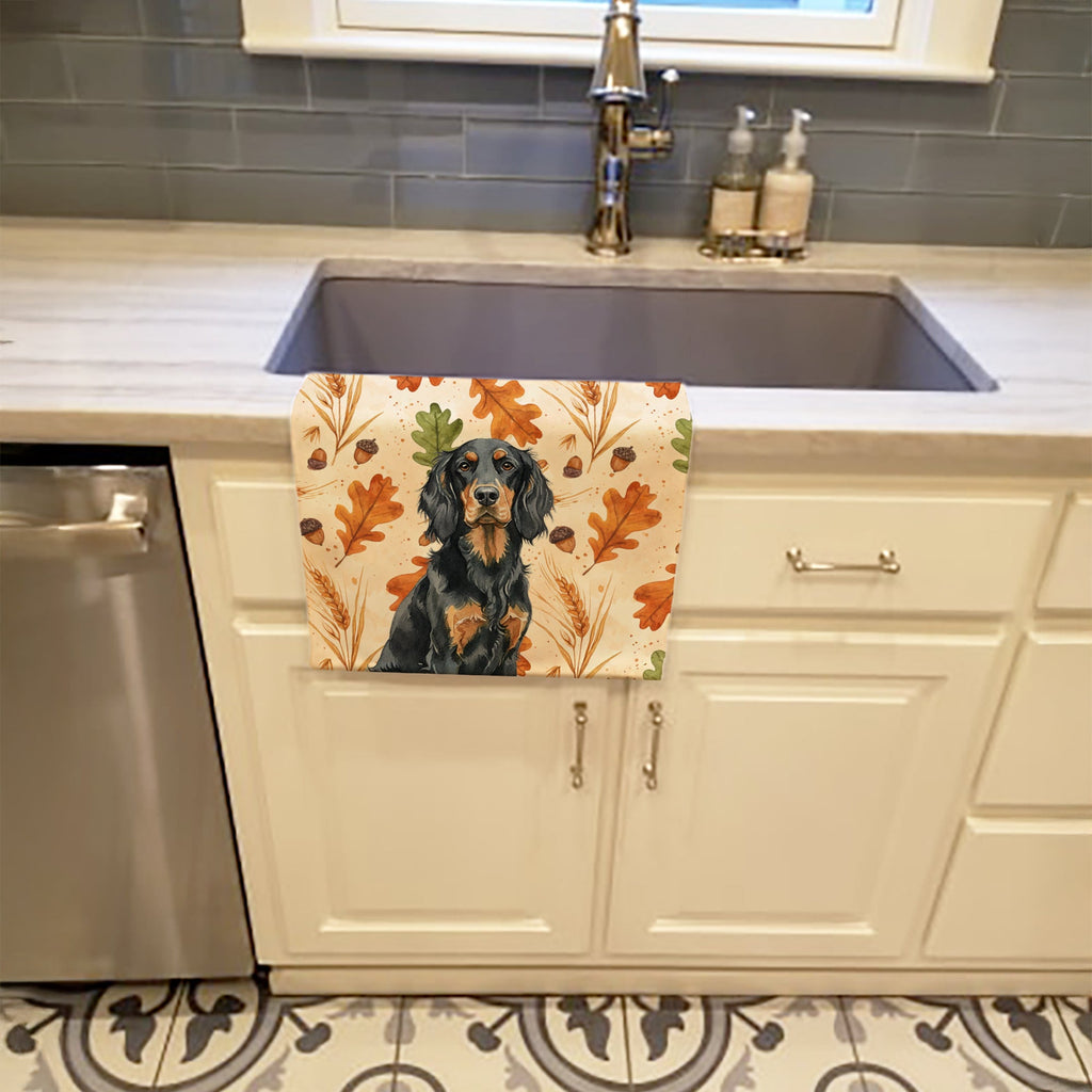 Gordon Setter Heirloom Fall Kitchen Towel Velour Plush Front and Cotton Loop Back Machine Washable