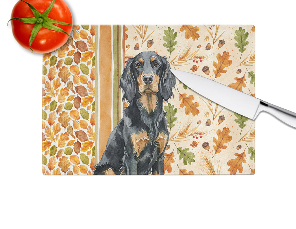 Gordon Setter Heirloom Fall Cutting Board Tempered Glass Kitchen Cutting Surface, Heat Resistant Chopping, Non-Slip Feet, Food Prep & Serving