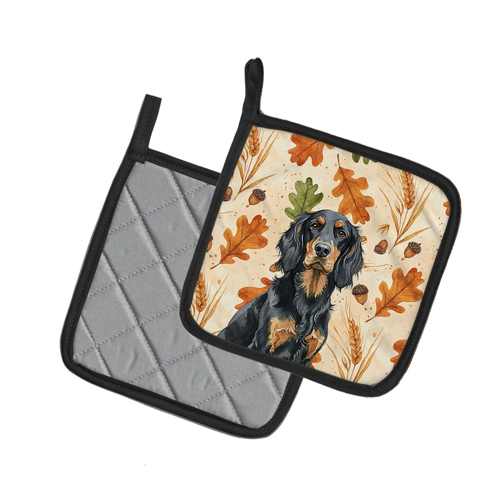 Gordon Setter Heirloom Fall Pot Holder Set of 2 Heat Resistant Quilted Hot Pads 7.5 x 7.5 Inch, Insulated Kitchen Trivets for Cooking & Baking