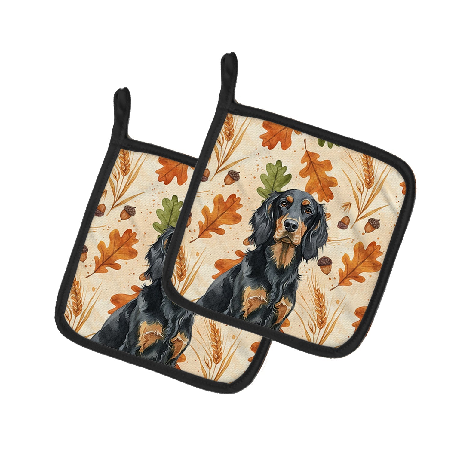 Gordon Setter Heirloom Fall Pot Holder Set of 2 Heat Resistant Quilted Hot Pads 7.5 x 7.5 Inch, Insulated Kitchen Trivets for Cooking & Baking