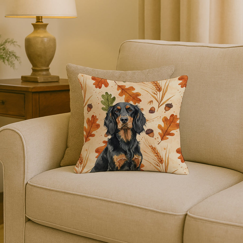 Gordon Setter Heirloom Fall Decorative Throw Pillow 18x18 Indoor Outdoor Accent Cushion, Fabric Cover with Insert for Sofa, Bed, Porch & Living Room