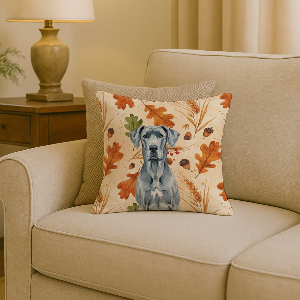 Blue Great Dane Heirloom Fall Decorative Throw Pillow 18x18 Indoor Outdoor Accent Cushion, Fabric Cover with Insert for Sofa, Bed, Porch & Living Room