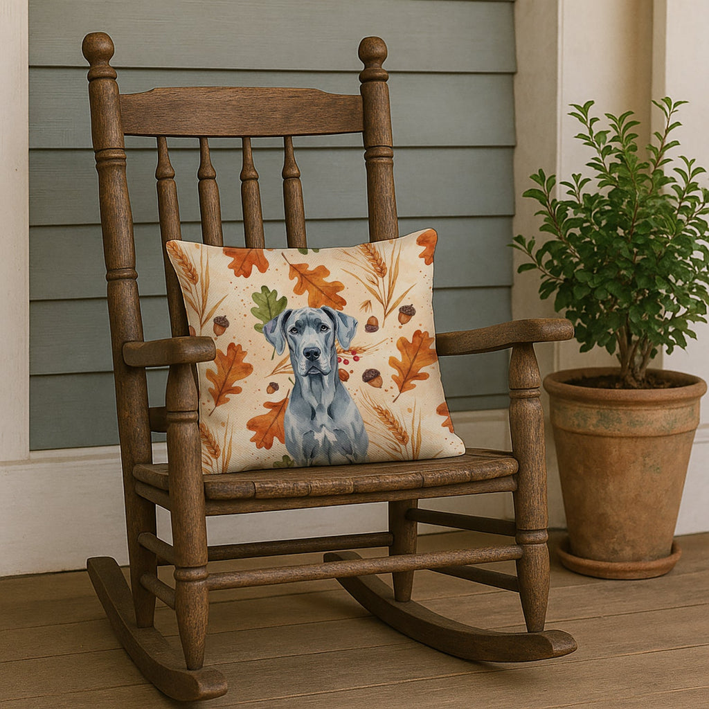 Blue Great Dane Heirloom Fall Decorative Throw Pillow 18x18 Indoor Outdoor Accent Cushion, Fabric Cover with Insert for Sofa, Bed, Porch & Living Room