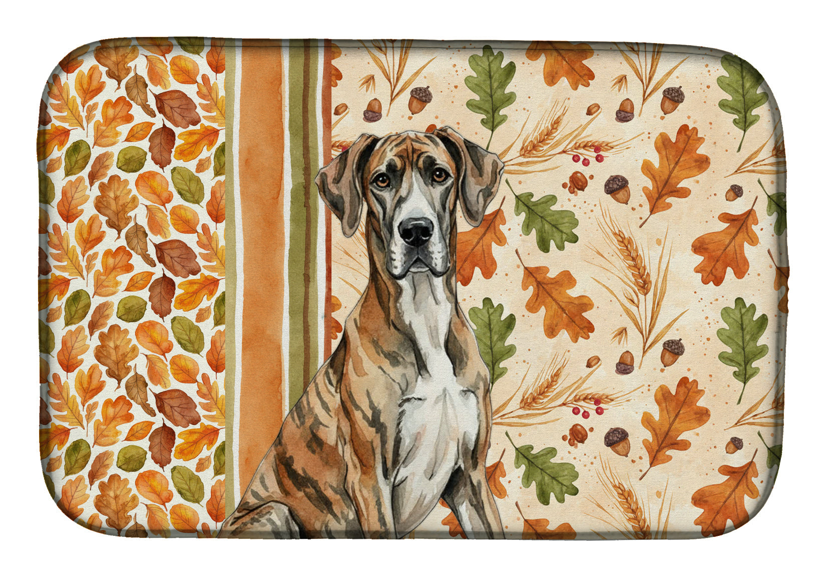 Brindle Great Dane Heirloom Fall Dish Drying Mat Absorbent Dish Drying Mat Pad for Kitchen Counter Dish Drainer Mat for Countertop, 14 x 21", Multicolor