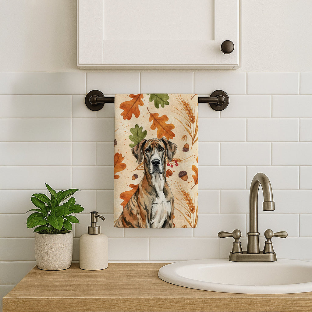 Brindle Great Dane Heirloom Fall Kitchen Towel Velour Plush Front and Cotton Loop Back Machine Washable