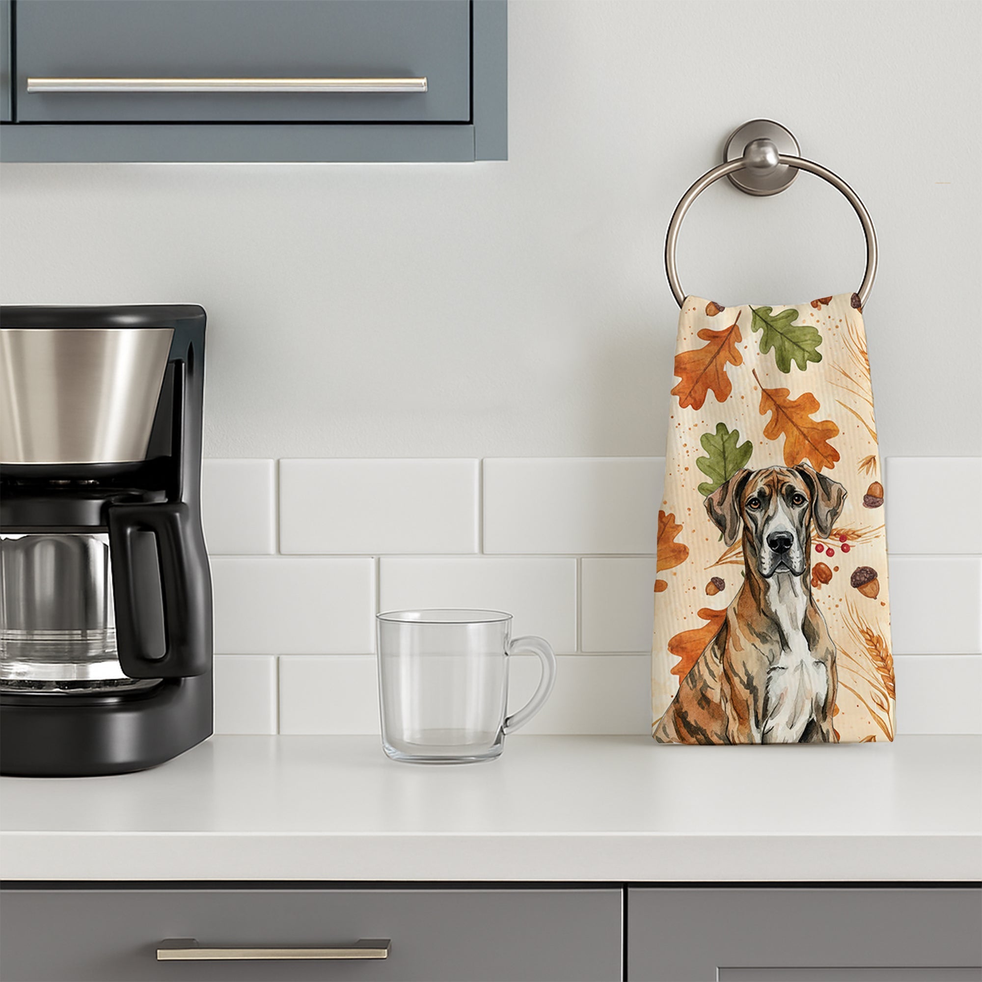 Brindle Great Dane Heirloom Fall Kitchen Towel Velour Plush Front and Cotton Loop Back Machine Washable