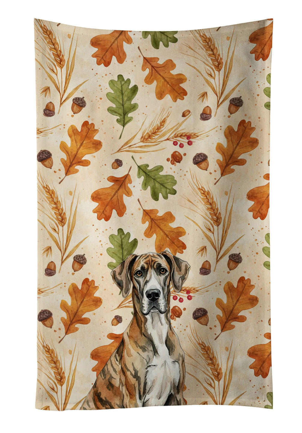 Brindle Great Dane Heirloom Fall Kitchen Towel Velour Plush Front and Cotton Loop Back Machine Washable
