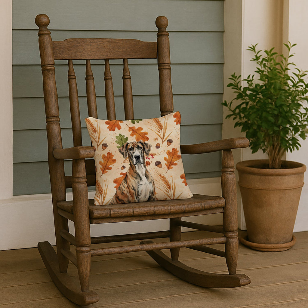 Brindle Great Dane Heirloom Fall Decorative Throw Pillow 14x14 Indoor Outdoor Accent Cushion, Fabric Cover with Insert for Sofa, Bed, Porch & Living Room