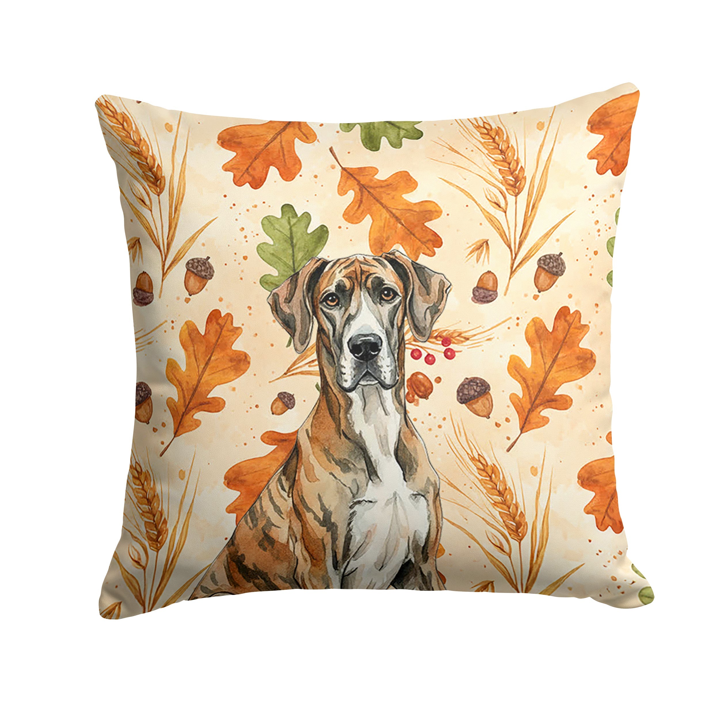 Brindle Great Dane Heirloom Fall Decorative Throw Pillow 18x18 Indoor Outdoor Accent Cushion, Fabric Cover with Insert for Sofa, Bed, Porch & Living Room