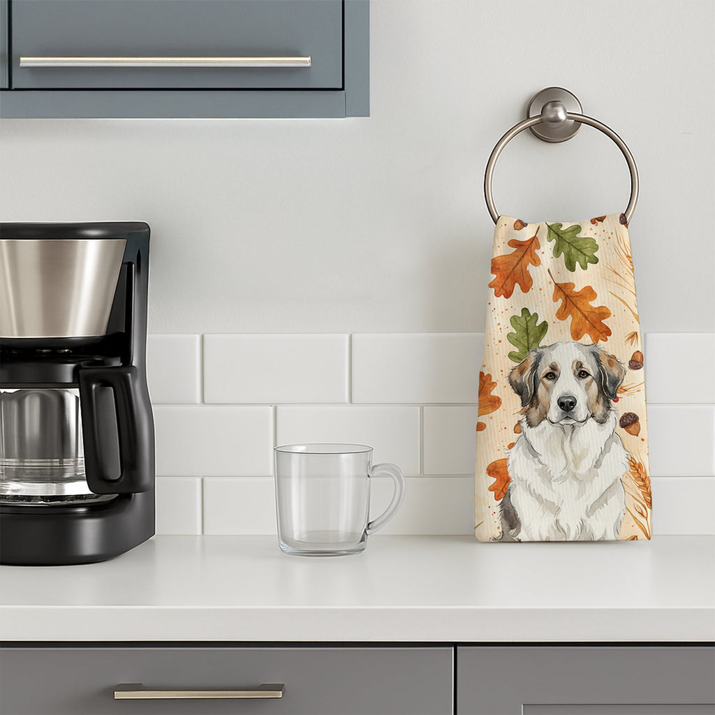 Badger Great Pyrenees Heirloom Fall Kitchen Towel Velour Plush Front and Cotton Loop Back Machine Washable