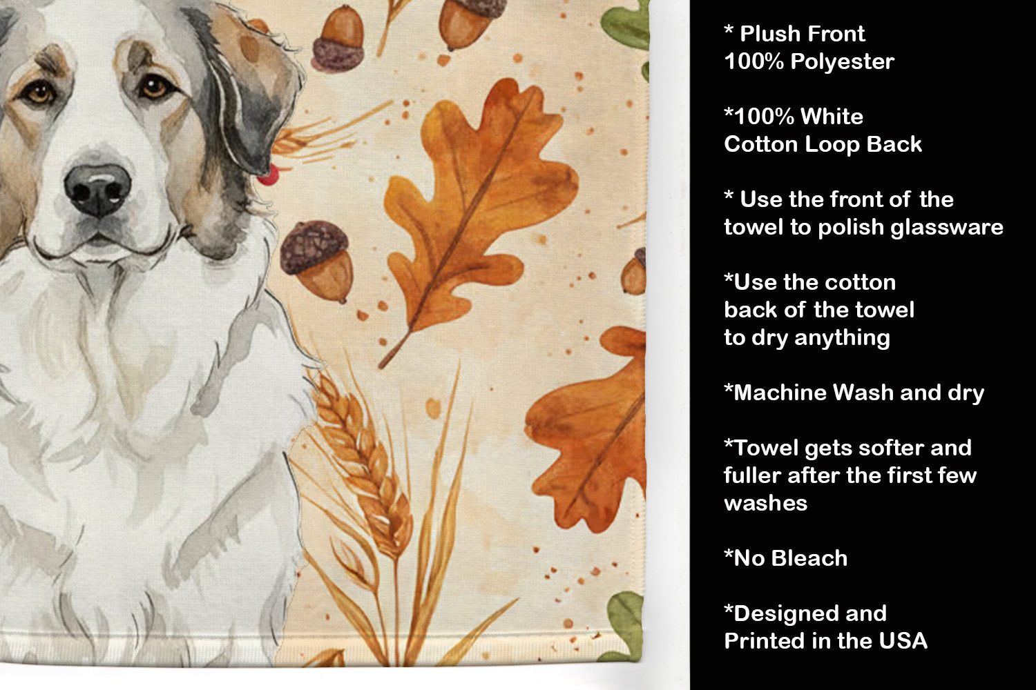 Badger Great Pyrenees Heirloom Fall Kitchen Towel Velour Plush Front and Cotton Loop Back Machine Washable