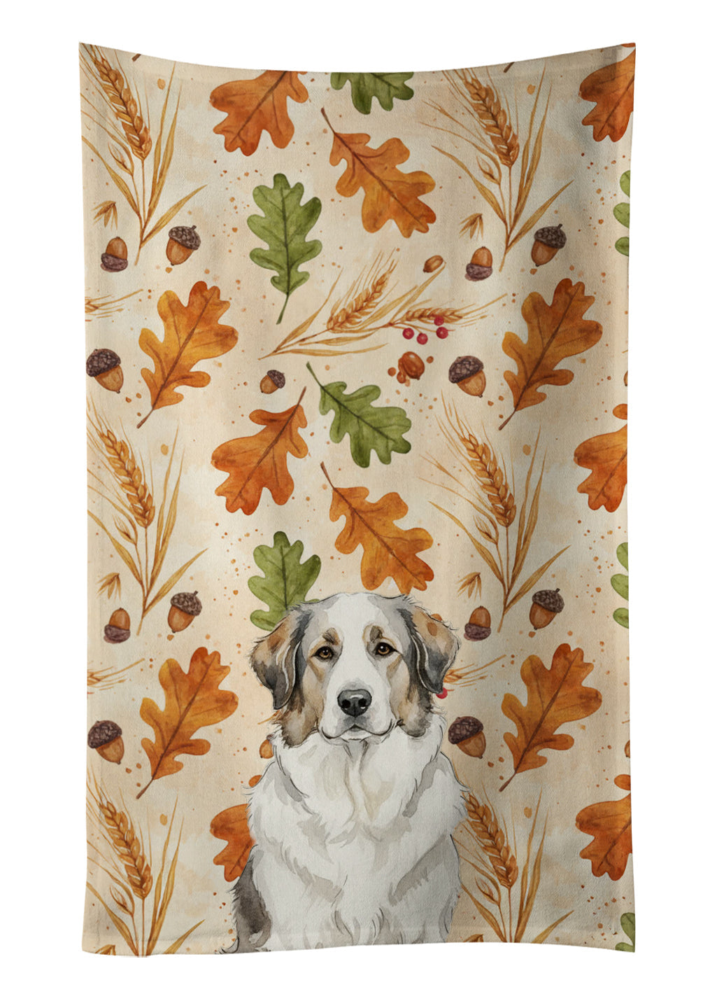 Badger Great Pyrenees Heirloom Fall Kitchen Towel Velour Plush Front and Cotton Loop Back Machine Washable