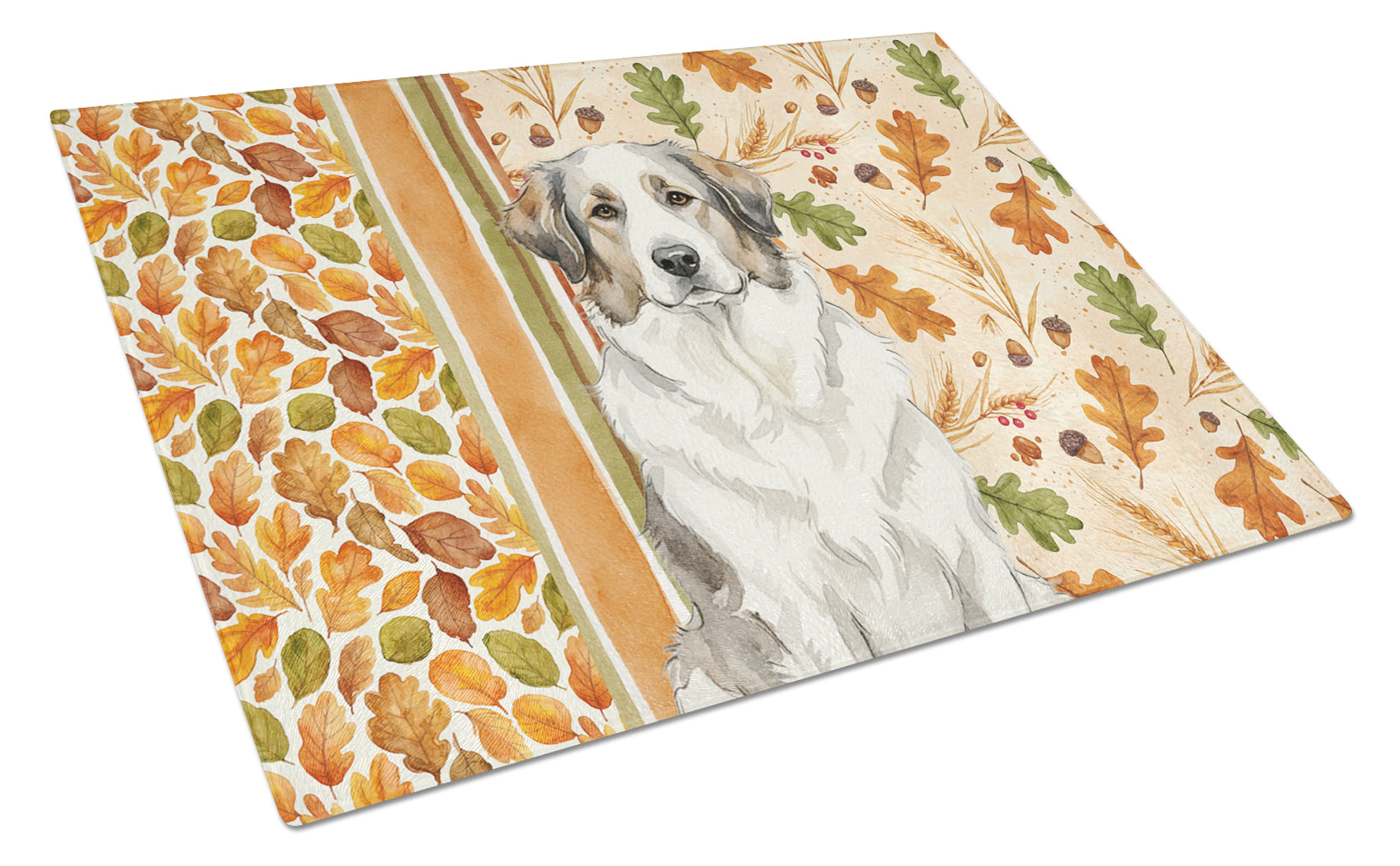 Badger Great Pyrenees Heirloom Fall Cutting Board Tempered Glass Kitchen Cutting Surface, Heat Resistant Chopping, Non-Slip Feet, Food Prep & Serving