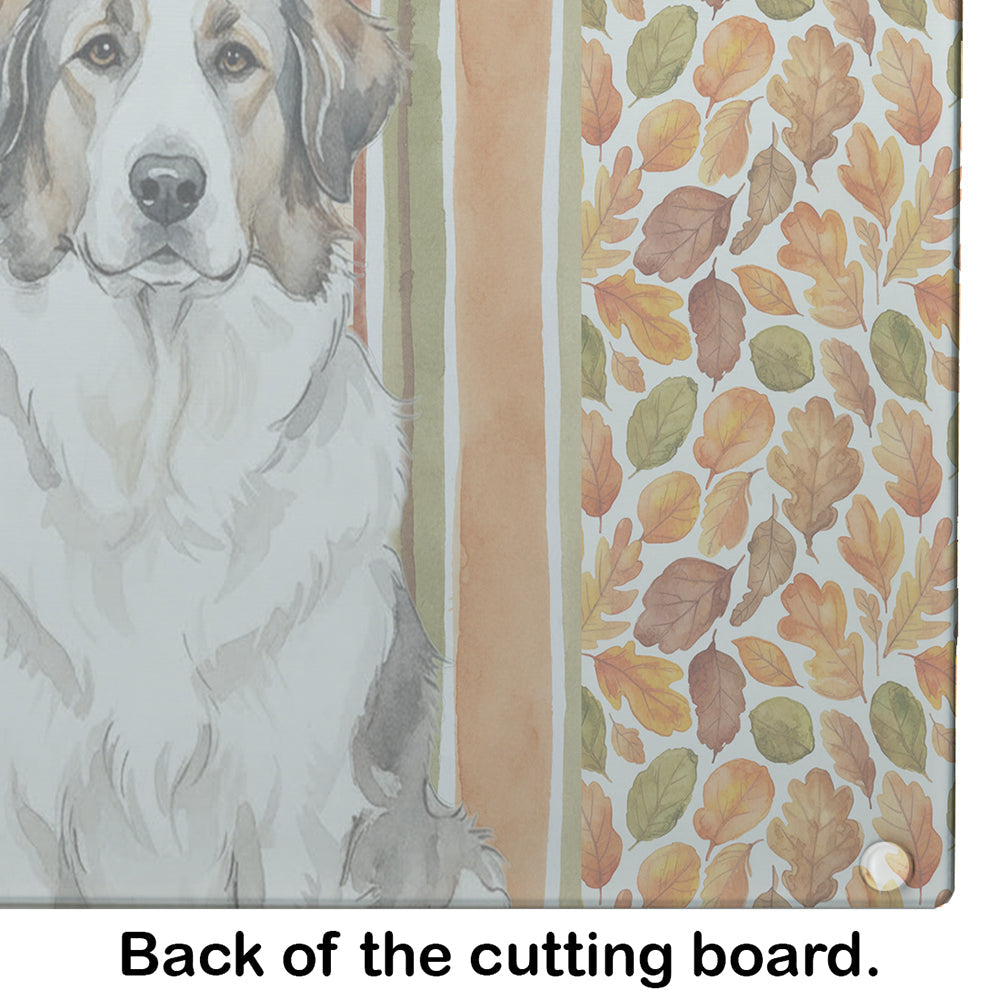 Badger Great Pyrenees Heirloom Fall Cutting Board Tempered Glass Kitchen Cutting Surface, Heat Resistant Chopping, Non-Slip Feet, Food Prep & Serving