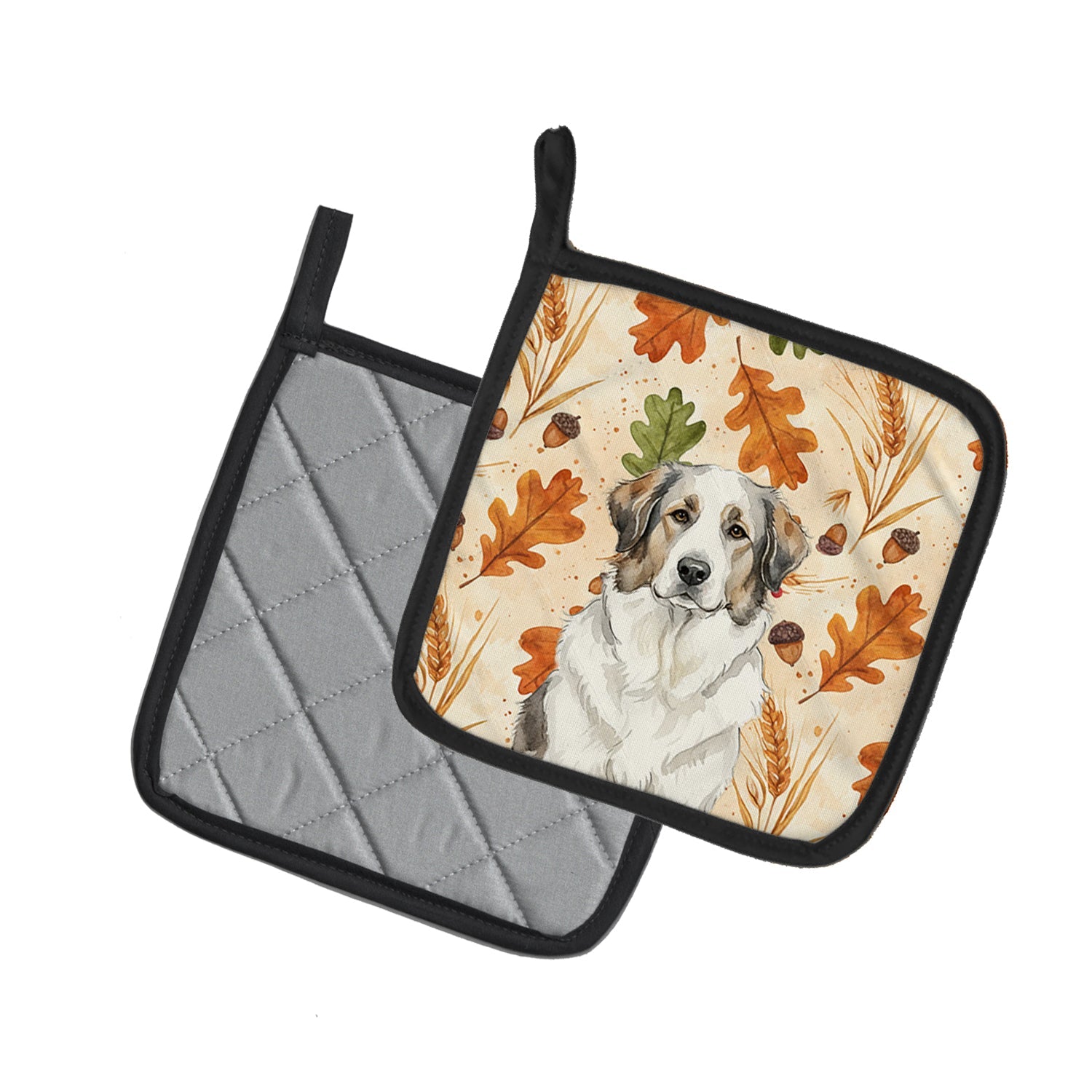 Badger Great Pyrenees Heirloom Fall Pot Holder Set of 2 Heat Resistant Quilted Hot Pads 7.5 x 7.5 Inch, Insulated Kitchen Trivets for Cooking & Baking