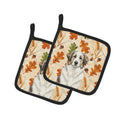 Badger Great Pyrenees Heirloom Fall Pot Holder Set of 2 Heat Resistant Quilted Hot Pads 7.5 x 7.5 Inch, Insulated Kitchen Trivets for Cooking & Baking