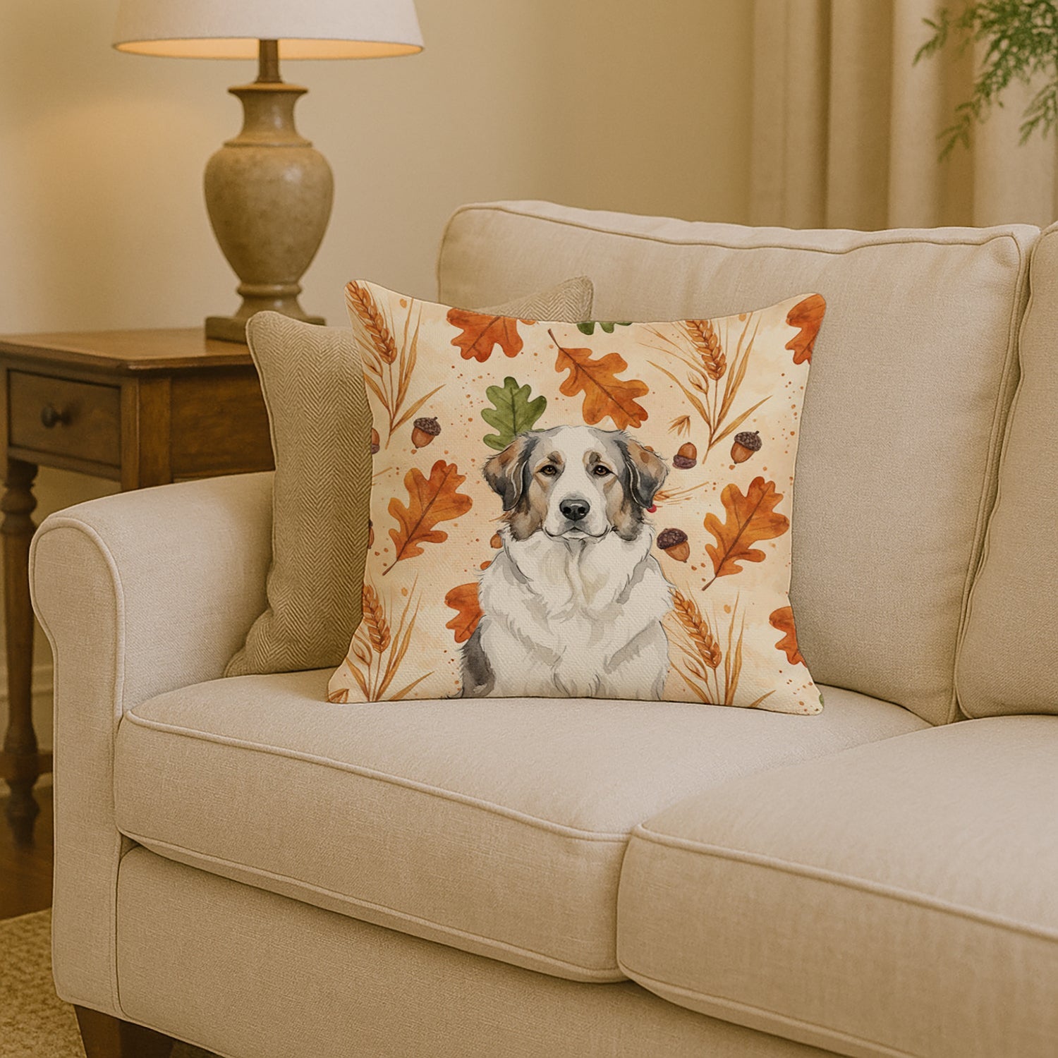 Badger Great Pyrenees Heirloom Fall Decorative Throw Pillow 14x14 Indoor Outdoor Accent Cushion, Fabric Cover with Insert for Sofa, Bed, Porch & Living Room