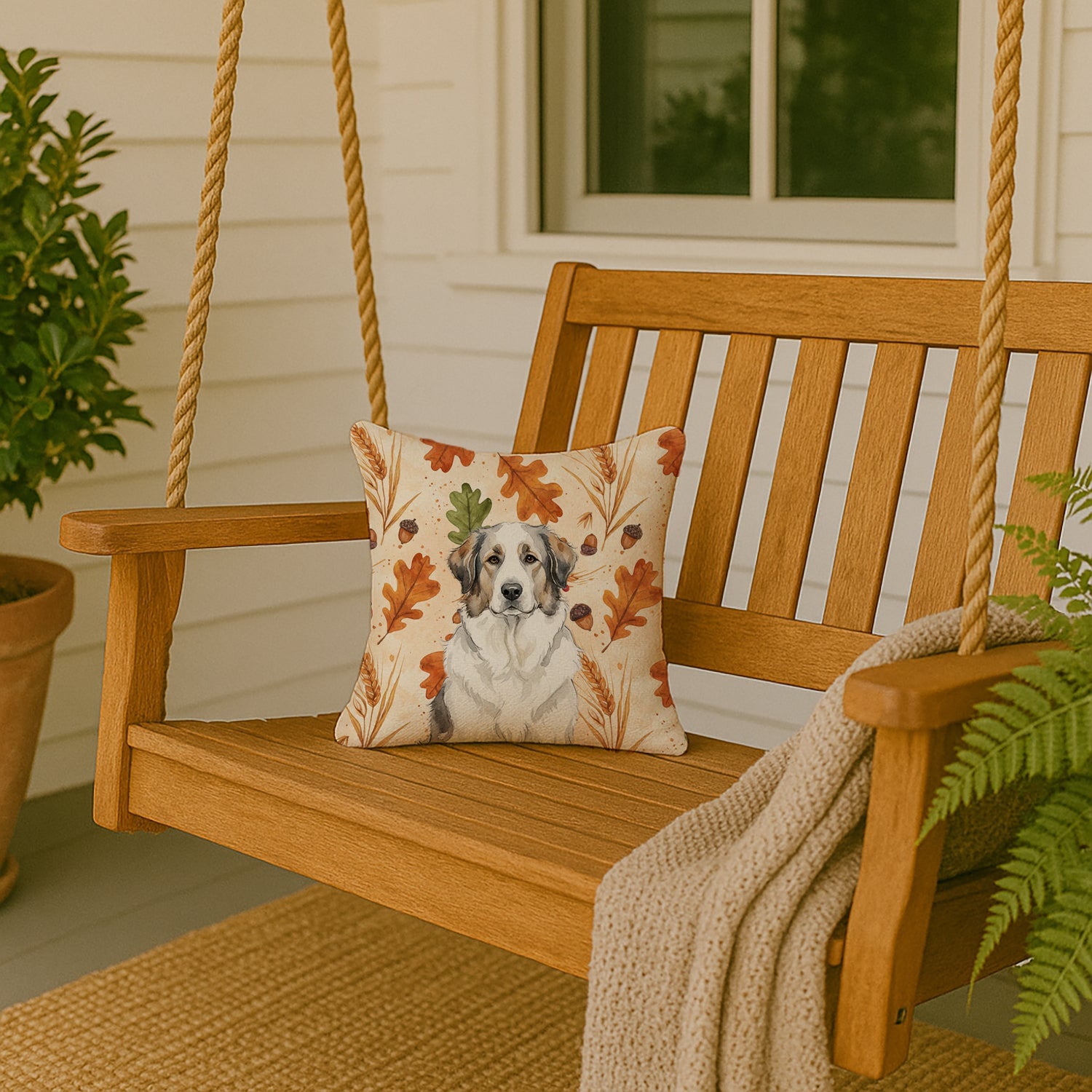 Badger Great Pyrenees Heirloom Fall Decorative Throw Pillow 14x14 Indoor Outdoor Accent Cushion, Fabric Cover with Insert for Sofa, Bed, Porch & Living Room