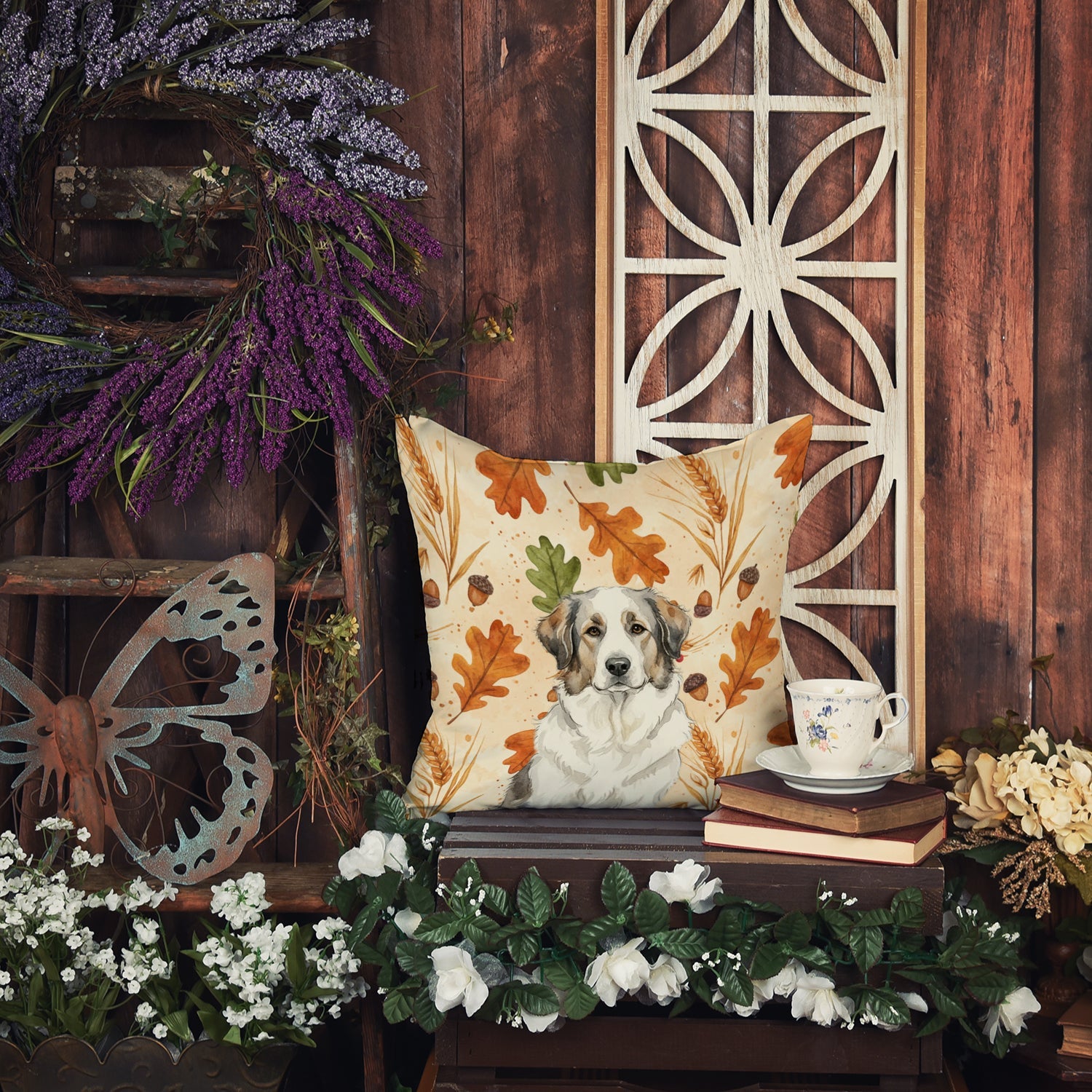 Badger Great Pyrenees Heirloom Fall Decorative Throw Pillow 14x14 Indoor Outdoor Accent Cushion, Fabric Cover with Insert for Sofa, Bed, Porch & Living Room