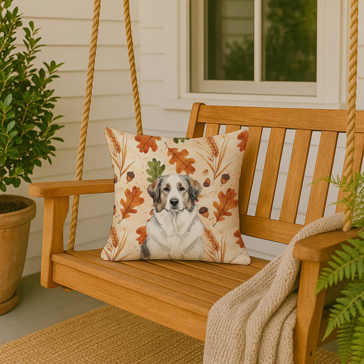 Badger Great Pyrenees Heirloom Fall Decorative Throw Pillow 18x18 Indoor Outdoor Accent Cushion, Fabric Cover with Insert for Sofa, Bed, Porch & Living Room