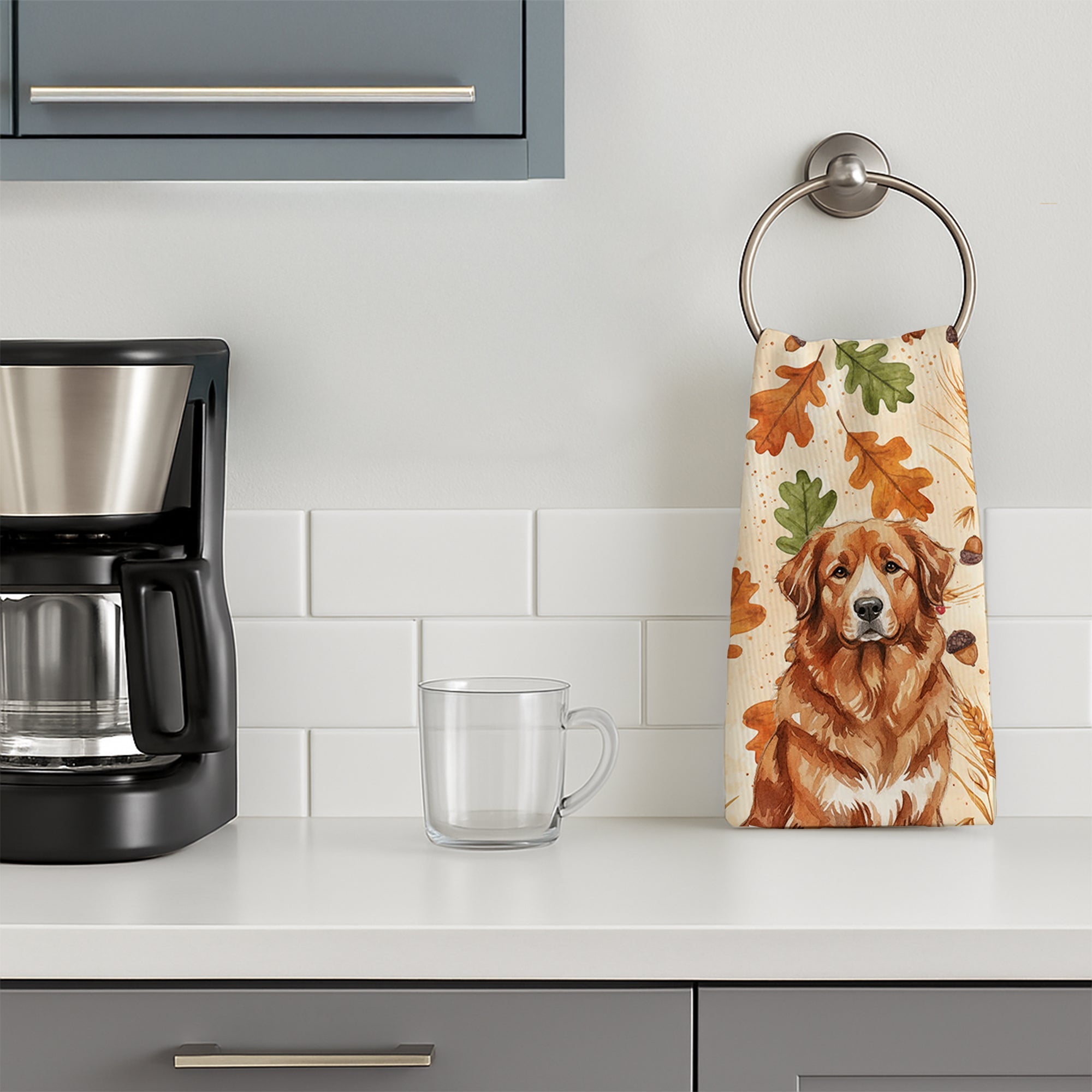 Reddish Brown Great Pyrenees Heirloom Fall Kitchen Towel Velour Plush Front and Cotton Loop Back Machine Washable